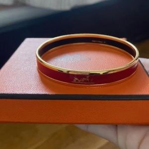Brand New authentic Hermes red and gold plated "Caleche" bangle/bracelet